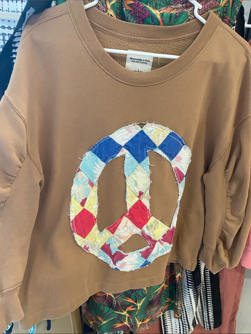 Abercrombie & Fitch Brown Sweatshirt with Patchwork Peace Applique